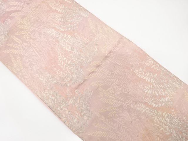 JAPANESE KIMONO / ANTIQUE FUKURO OBI / SILK / WOVEN FLORAL PLANTS